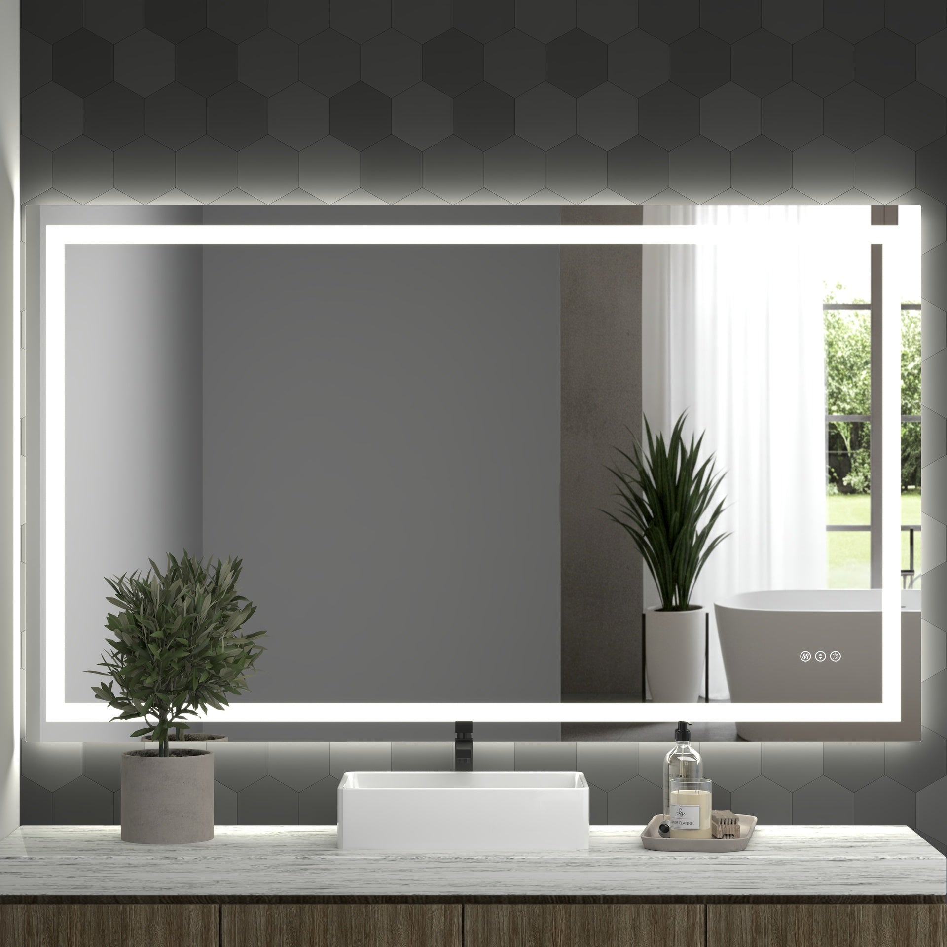 60 x 36 Inch LED Bathroom Mirror with Front and Backlight, Wall Mounted Vanity Mirror, Anti-Fog, Memory, 3 Colors, Stepless Dimmable