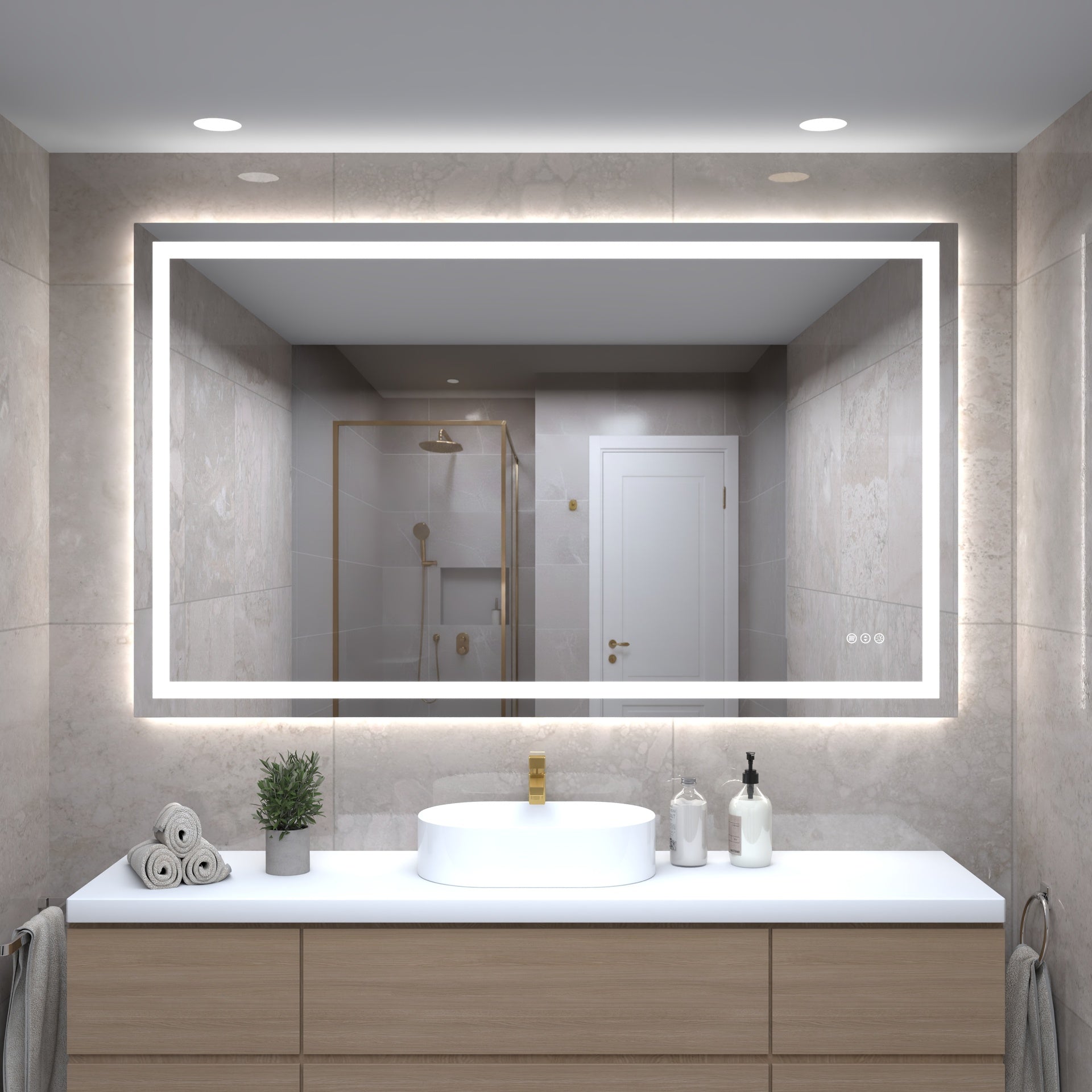 60 x 36 Inch LED Bathroom Mirror with Front and Backlight, Wall Mounted Vanity Mirror, Anti-Fog, Memory, 3 Colors, Stepless Dimmable