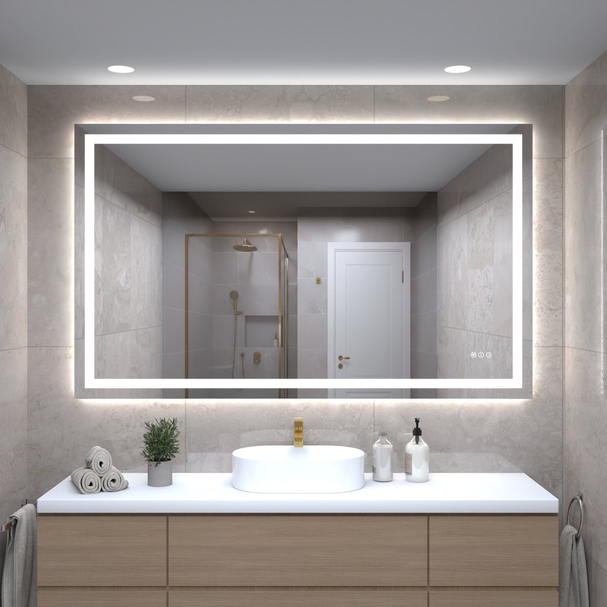 60 x 36 Inch LED Bathroom Mirror with Front and Backlight, Wall Mounted Vanity Mirror, Anti-Fog, Memory, 3 Colors, Stepless Dimmable