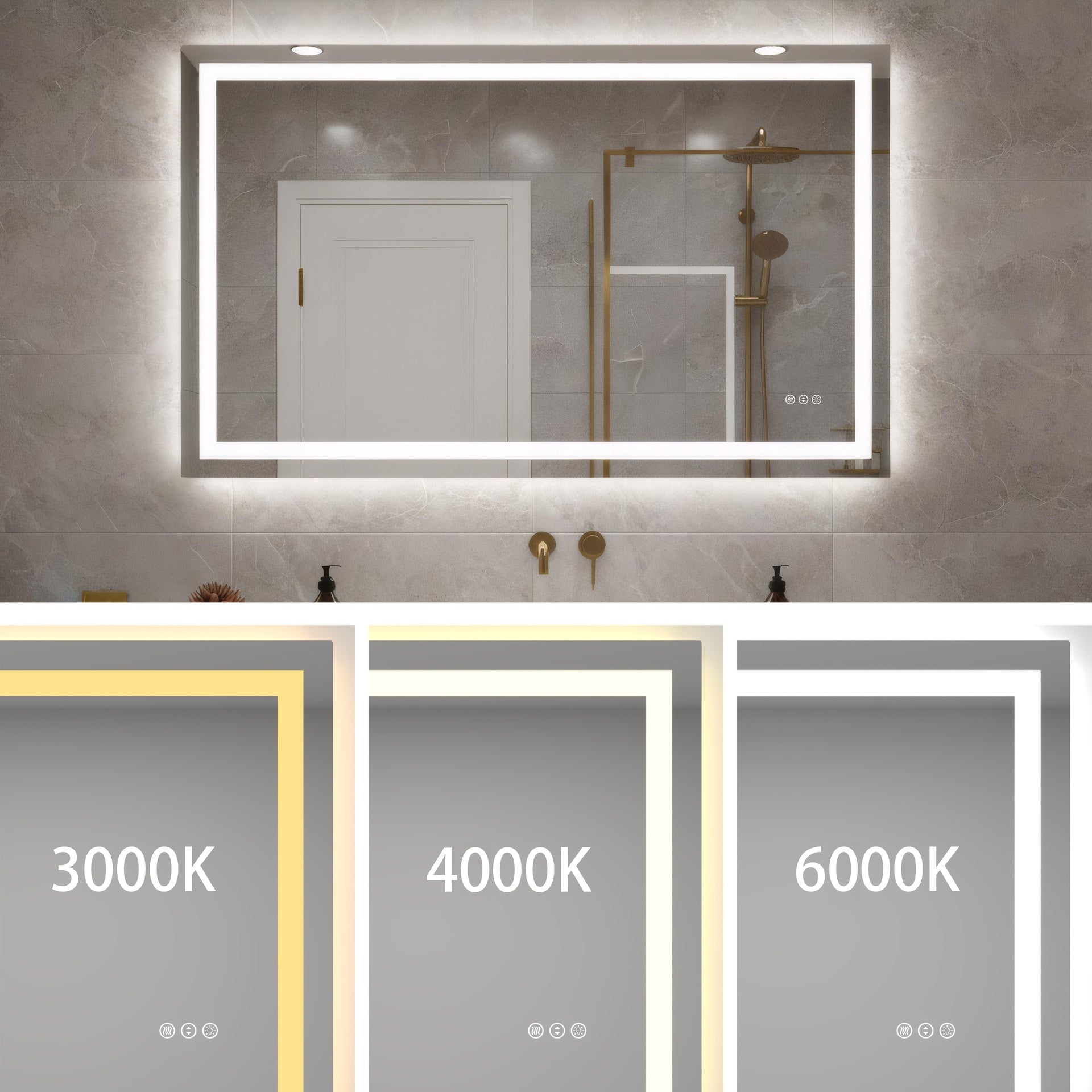 60 x 36 Inch LED Bathroom Mirror with Front and Backlight, Wall Mounted Vanity Mirror, Anti-Fog, Memory, 3 Colors, Stepless Dimmable