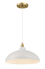 Astral Single Light White Pendant Lamp with Golder Brass Finish for Entrance Kitchen Island 14"D × 8"H