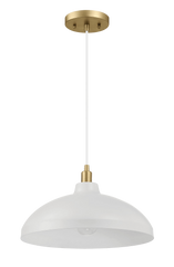 Astral Single Light White Pendant Lamp with Golder Brass Finish for Entrance Kitchen Island 14"D × 8"H