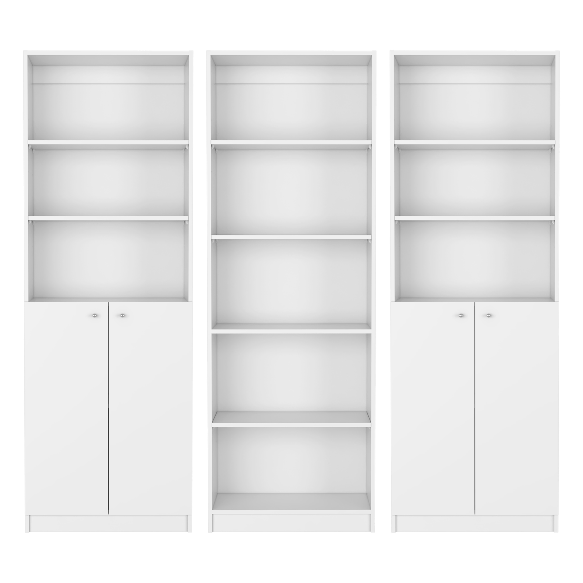 Salina 3 Piece Living Room Set with 3 Bookcases, White