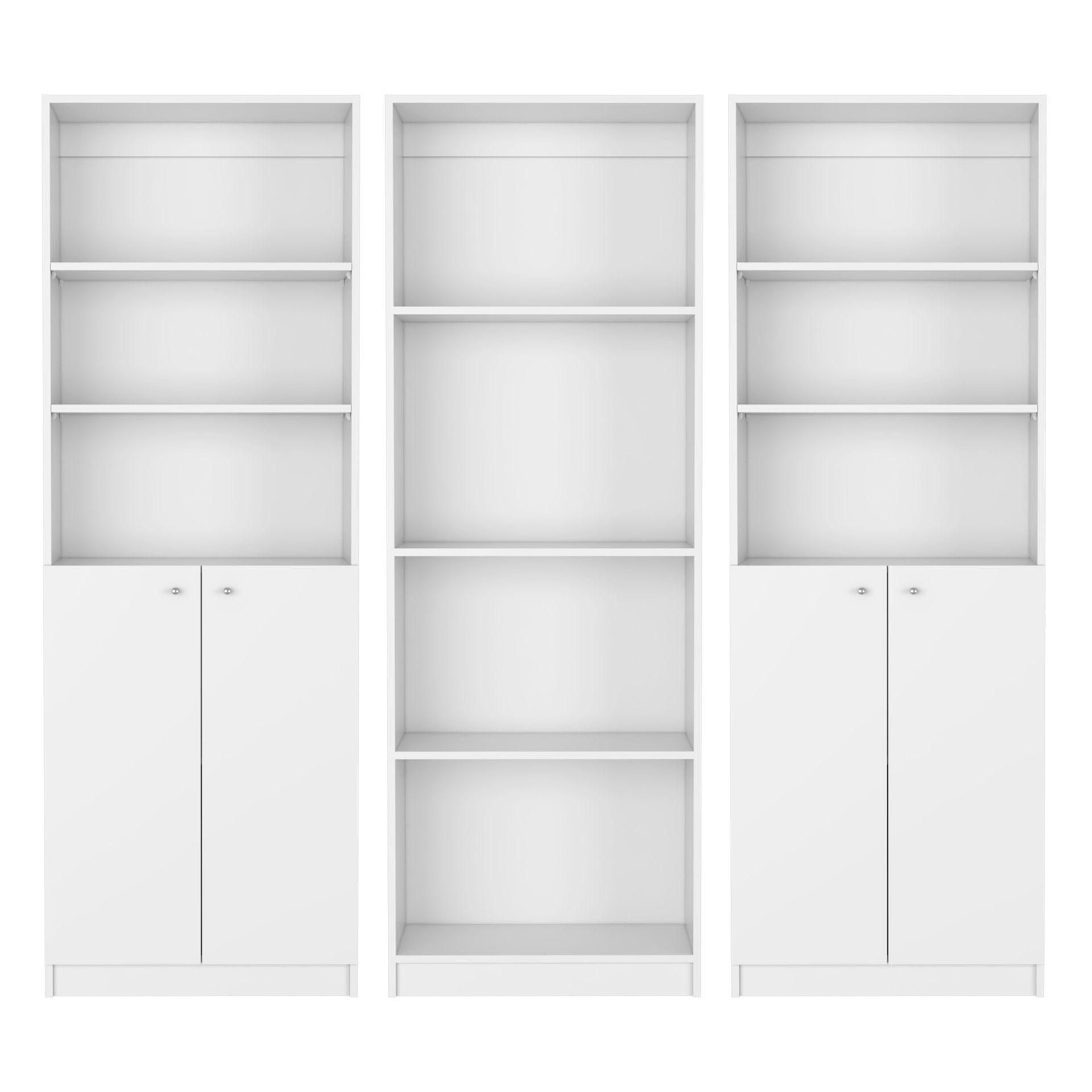 Emery 3 Piece Living Room Set with 3 Bookcases, White