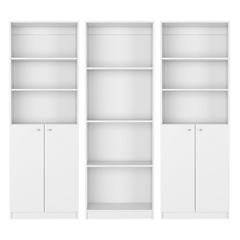 Emery 3 Piece Living Room Set with 3 Bookcases, White