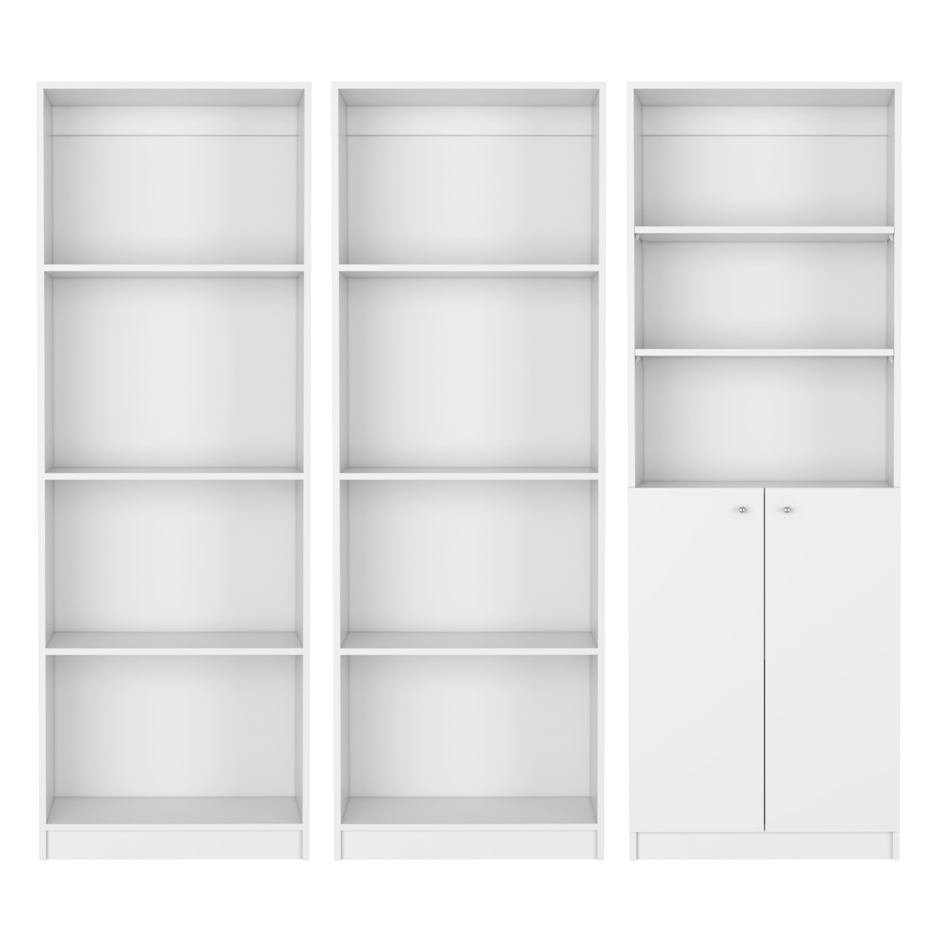 Oasis 3 Piece Living Room Set with 3 Bookcases, White