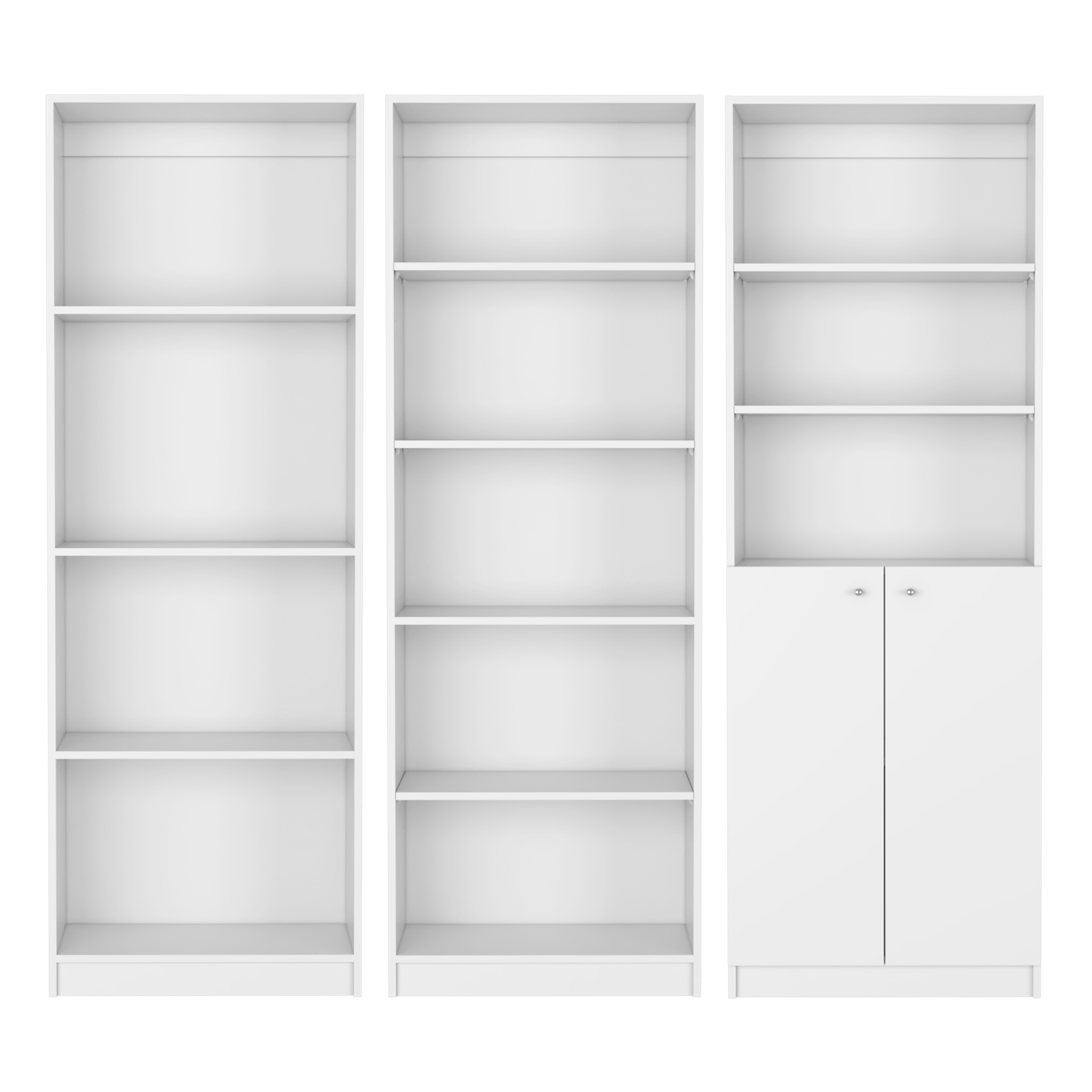 Utah 3 Piece Living Room Set with 3 Bookcases, White