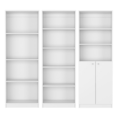 Utah 3 Piece Living Room Set with 3 Bookcases, White