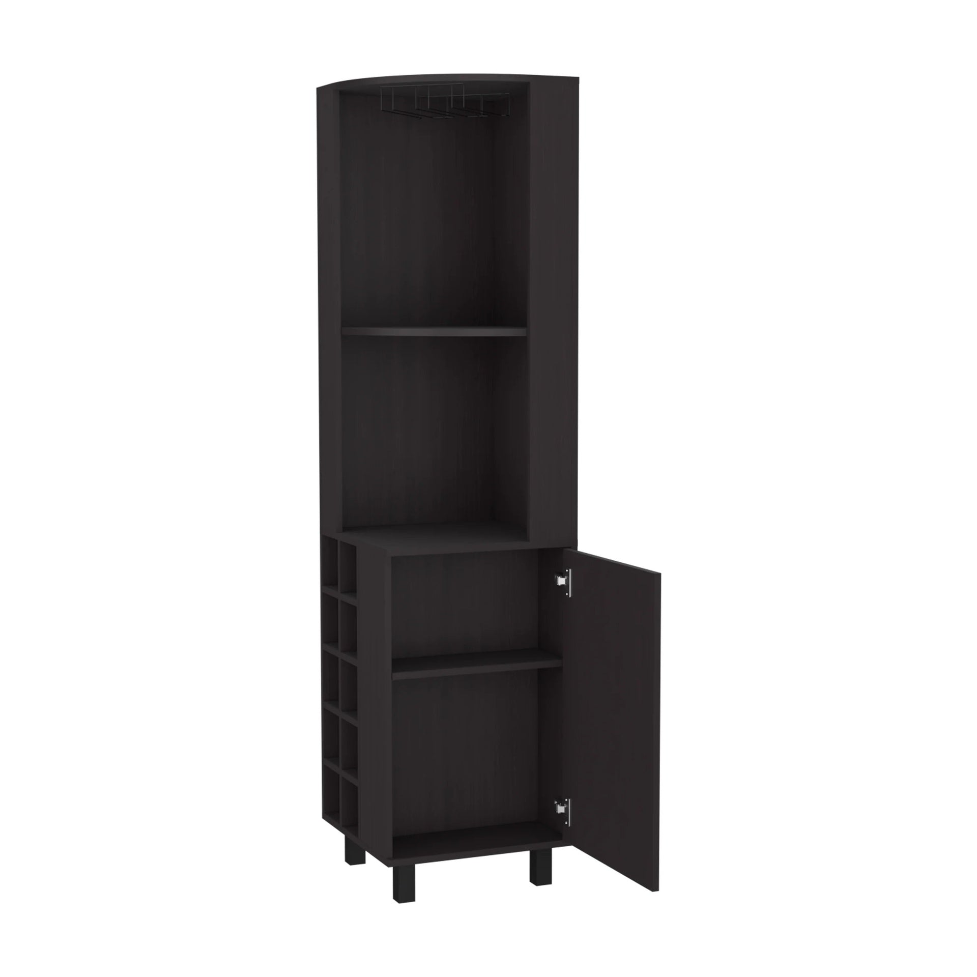 Wengue Corner Bar Cabinet with Glass Holder and Wine Rack