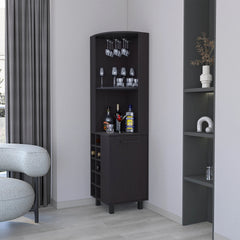 Wengue Corner Bar Cabinet with Glass Holder and Wine Rack