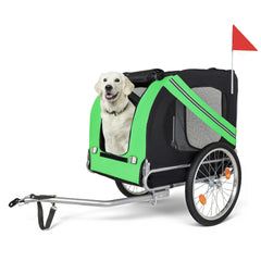 Large Folding Bike Trailer for Dogs – 100LB Capacity All-Terrain Pet Carrier, Durable Steel Frame for Cycling, Jogging, Camping & Outdoor Adventures, Black- Green