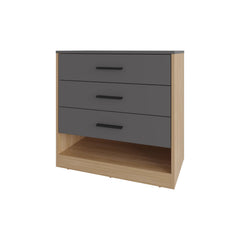 Natural Oak and Matt Grey Dresser with 3-Drawer and Open Shelf