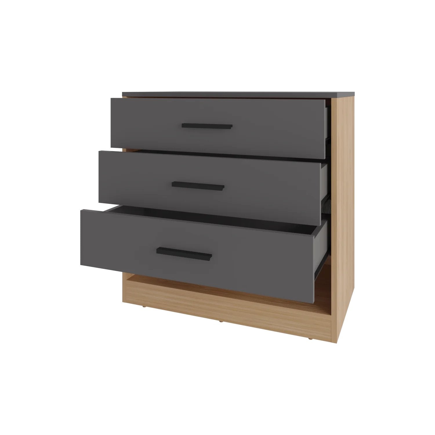 Natural Oak and Matt Grey Dresser with 3-Drawer and Open Shelf