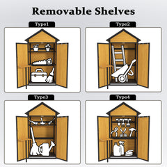Outdoor Storage Cabinet Weatherproof Wood Storage Shed with Waterproof Roof Lockable Doors Removable Shelves Foldable Table Hooks 69 Inches Garden Tool Shed for Yard and Patio