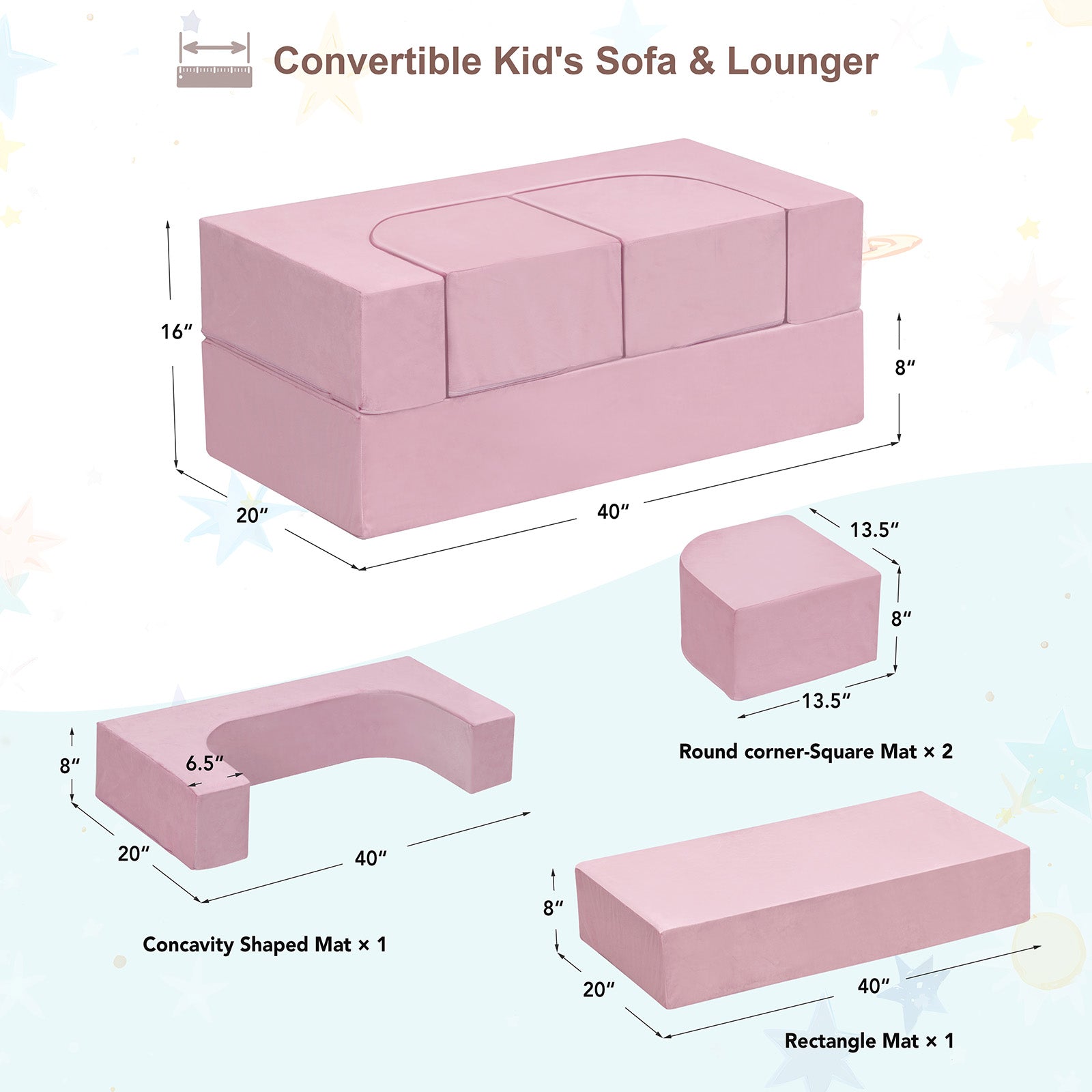 Kids Sofa Bed,Modular Couch Free Combination,Convertible Toddler Play Couch Furniture for Small Playroom