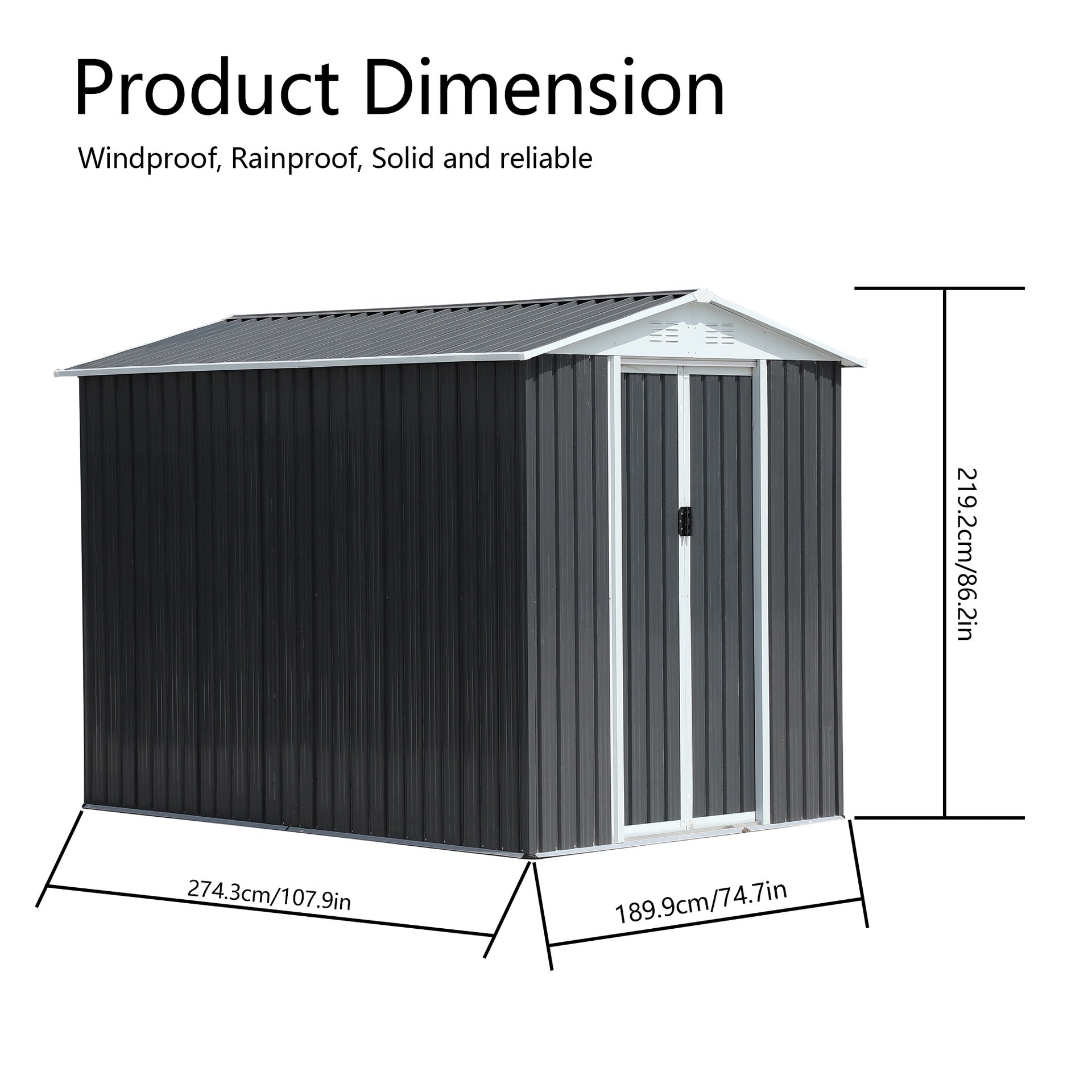 Waterproof Metal Steel Waterproof Outdoor Bike Storage Garden Shed 6FTx9FT Apex Roof Grey With Aluminum Alloy Frame