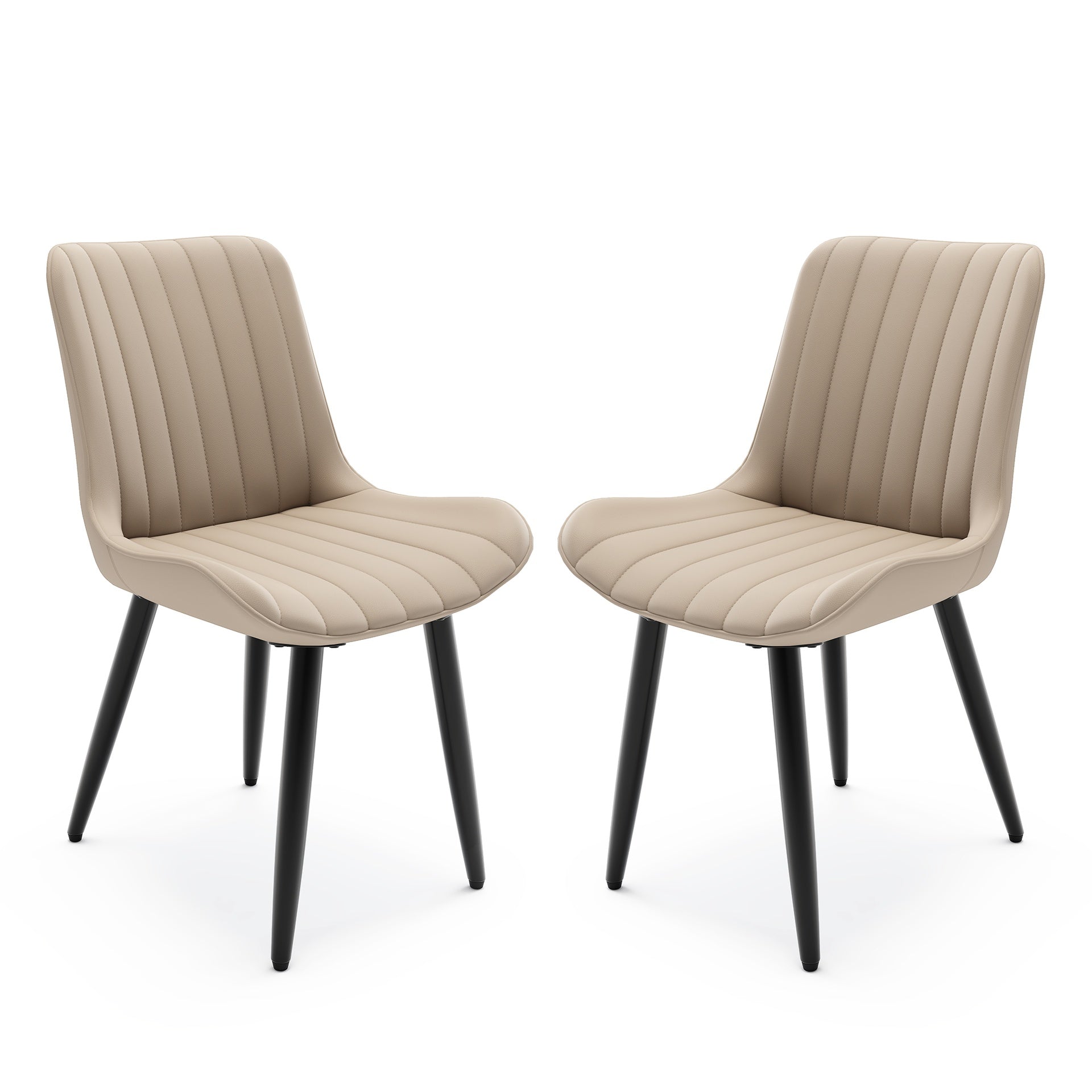 Set of 2 Modern PU Leather Dining Chairs with Thick Cushions & Metal Legs, Armless Faux Leather Side Chairs for Kitchen, Dining Room