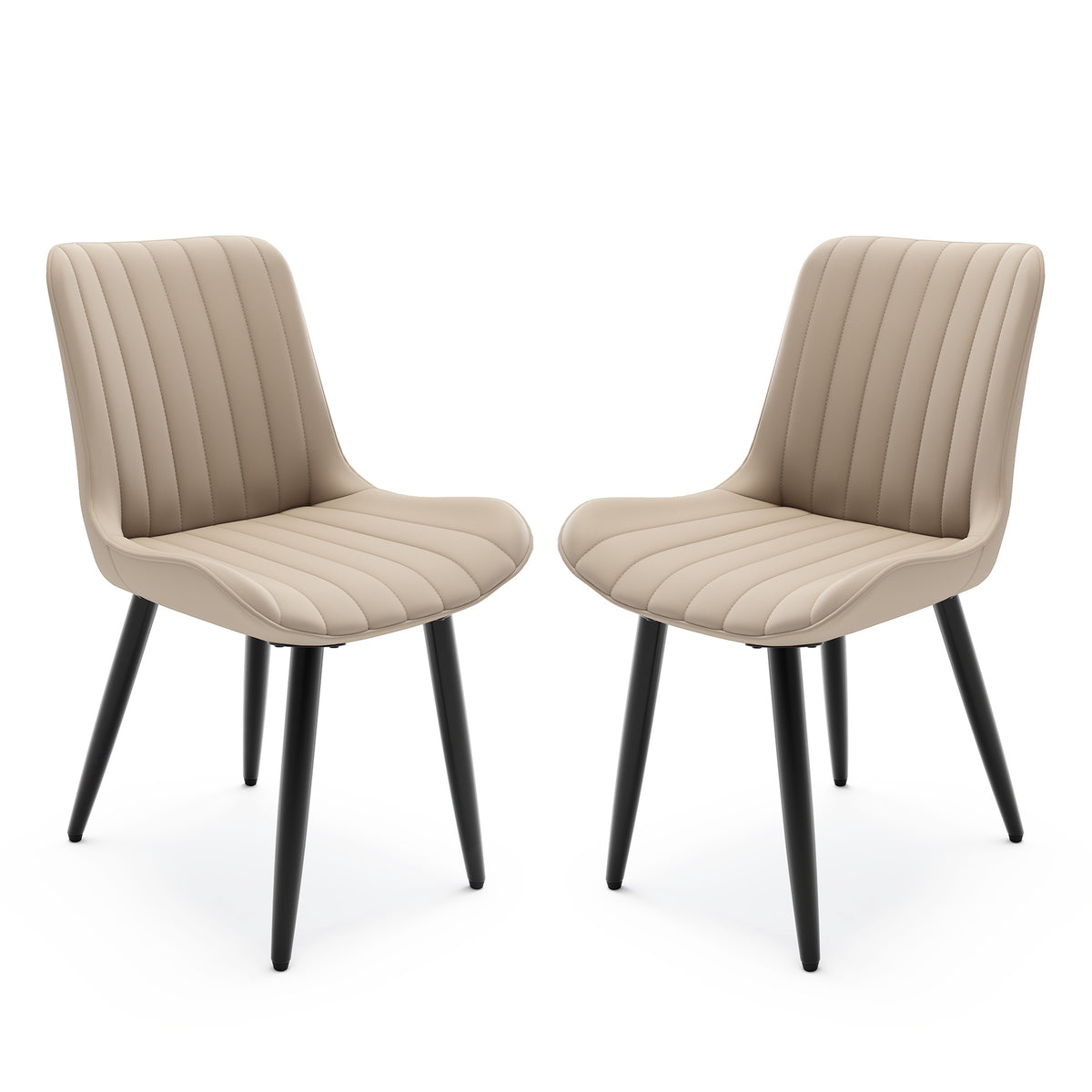Set of 2 Modern PU Leather Dining Chairs with Thick Cushions & Metal Legs, Armless Faux Leather Side Chairs for Kitchen, Dining Room