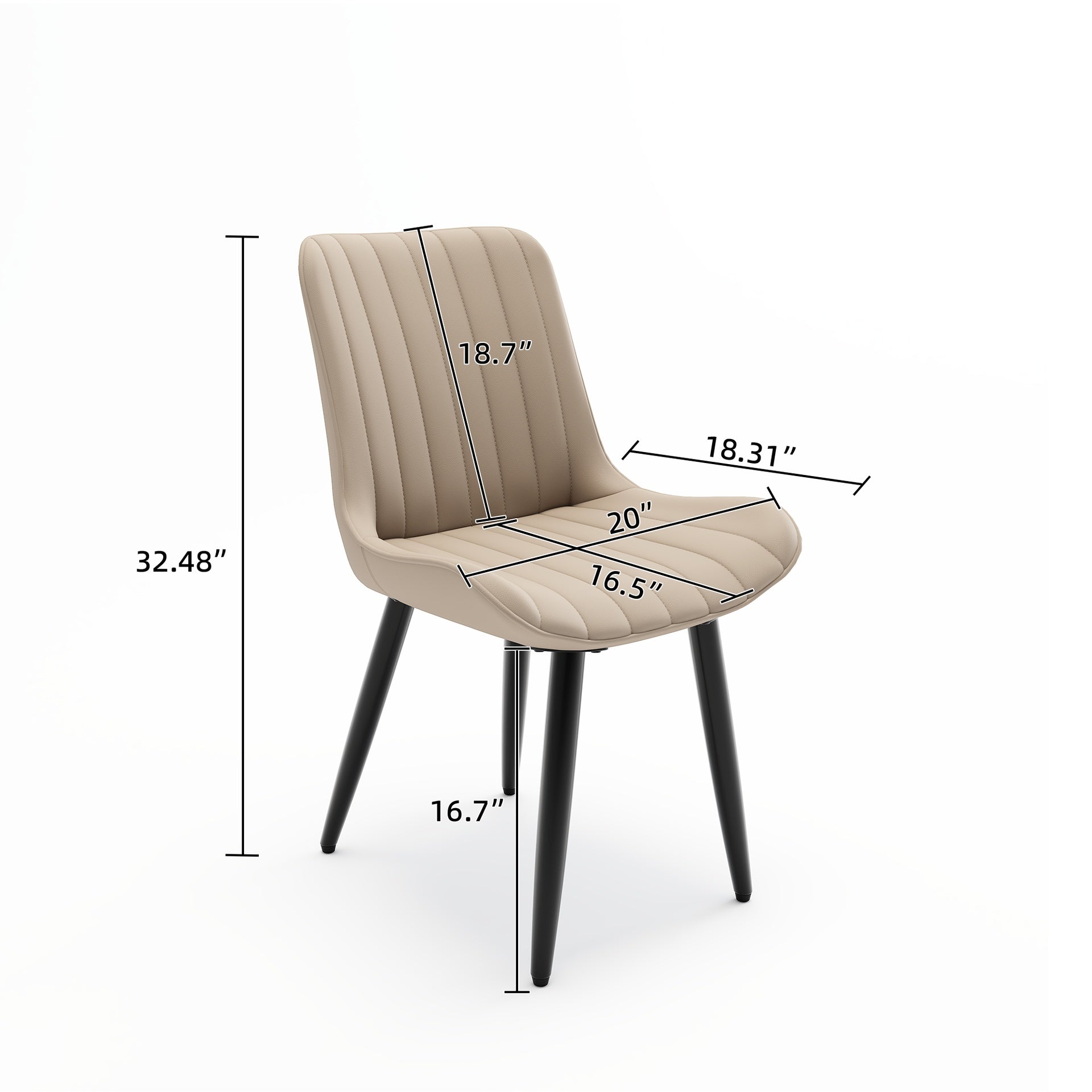 Set of 2 Modern PU Leather Dining Chairs with Thick Cushions & Metal Legs, Armless Faux Leather Side Chairs for Kitchen, Dining Room