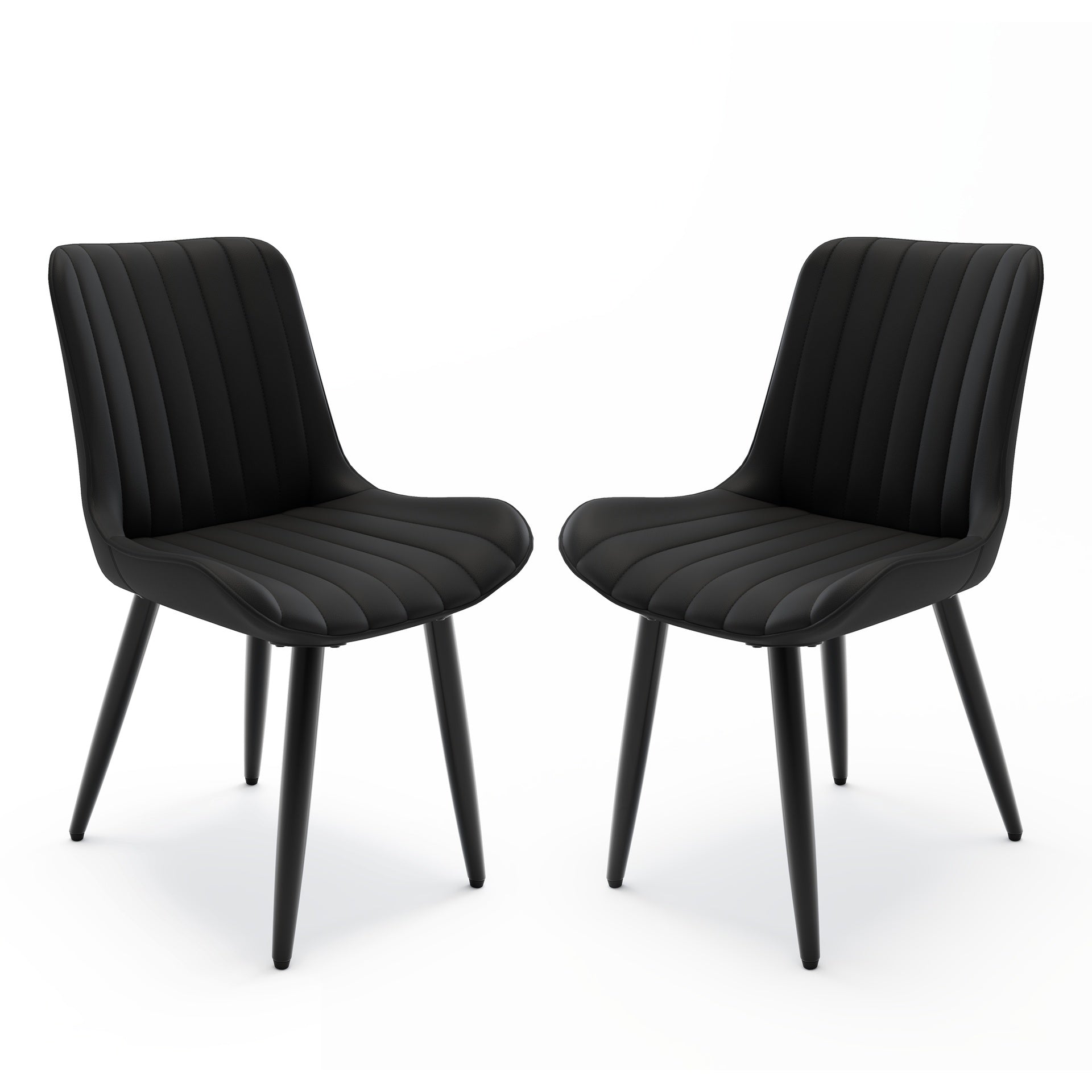 Set of 2 Modern PU Leather Dining Chairs with Thick Cushions & Metal Legs, Armless Faux Leather Side Chairs for Kitchen, Dining Room