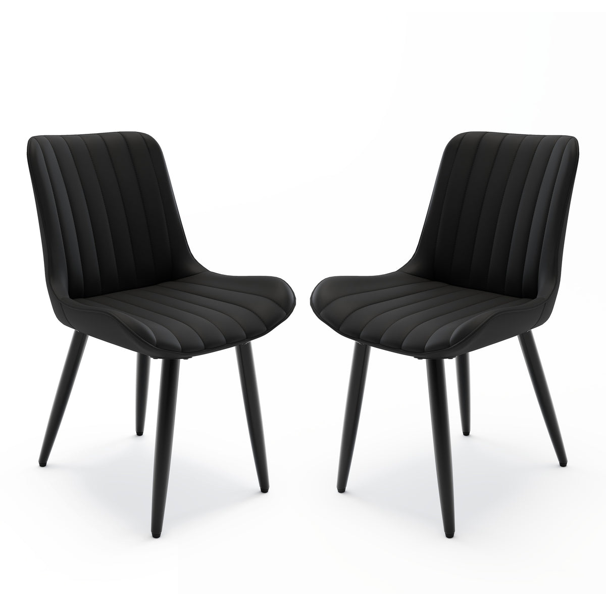 Set of 2 Modern PU Leather Dining Chairs with Thick Cushions & Metal Legs, Armless Faux Leather Side Chairs for Kitchen, Dining Room