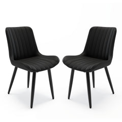 Set of 2 Modern PU Leather Dining Chairs with Thick Cushions & Metal Legs, Armless Faux Leather Side Chairs for Kitchen, Dining Room