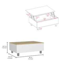 Lift Top Coffee Annapolis, Storage Compartment, White / Light Oak Finish