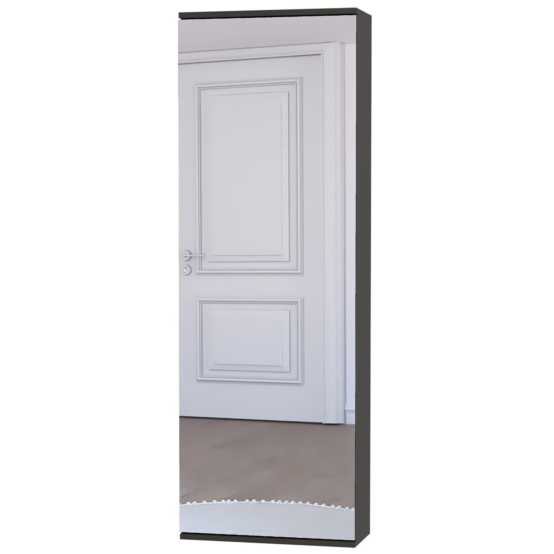 Wall Mounted Shoe Rack With Mirror Chimg, Single Door, Black Wengue Finish