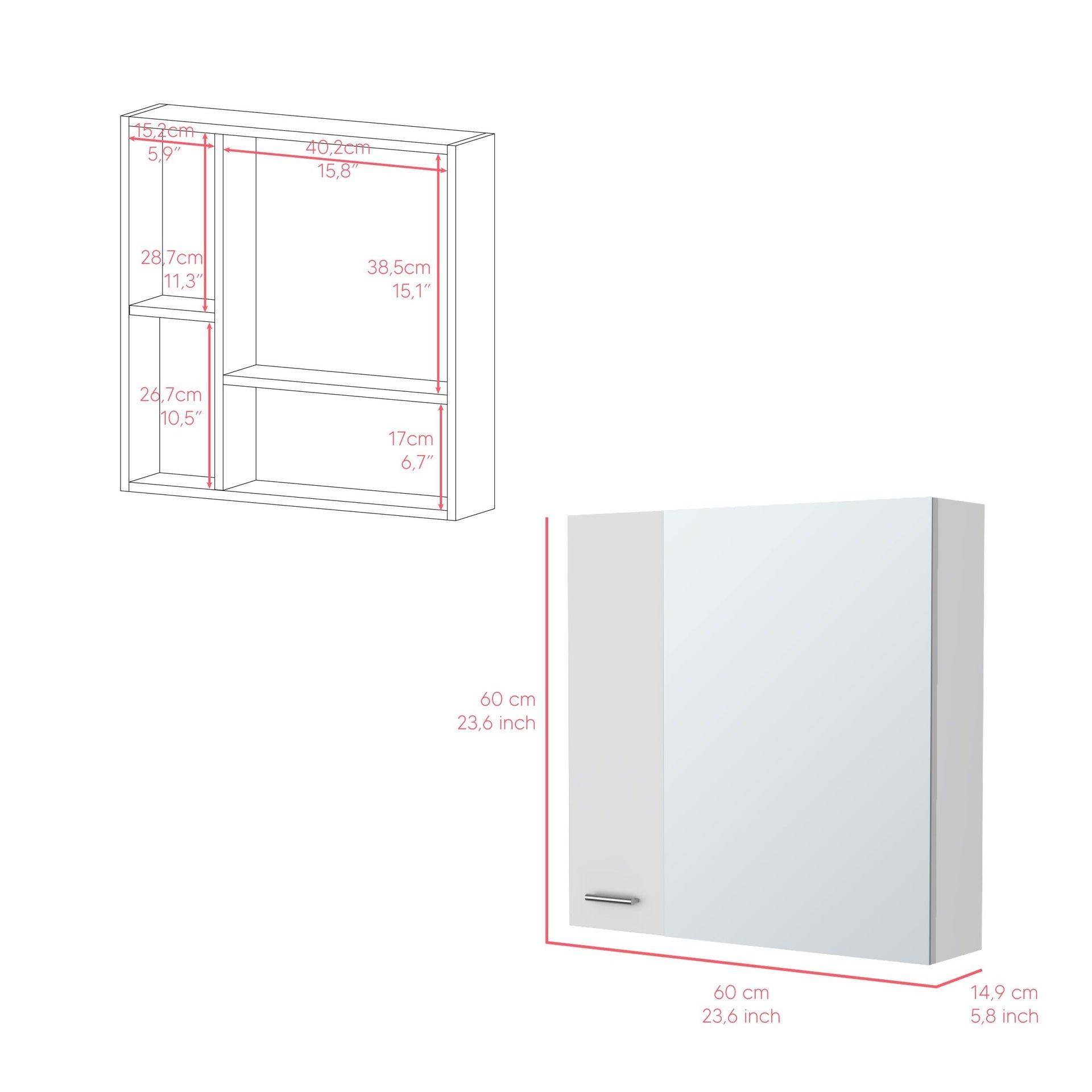 Medicine Cabinet Prague, Four Internal Shelves, Single Door, White Finish