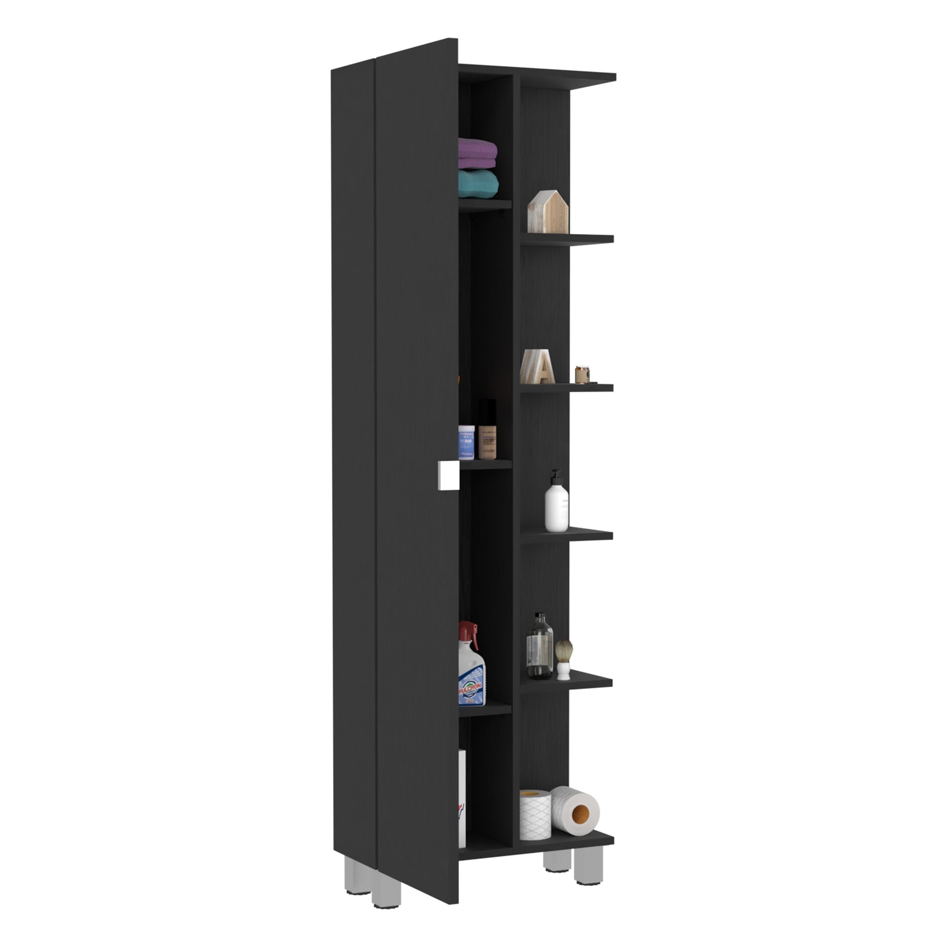 Corner Cabinet Womppi, Five Open Shelves, Single Door, Black Wengue Finish