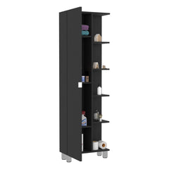 Corner Cabinet Womppi, Five Open Shelves, Single Door, Black Wengue Finish