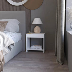 White Nightstand with Open Storage