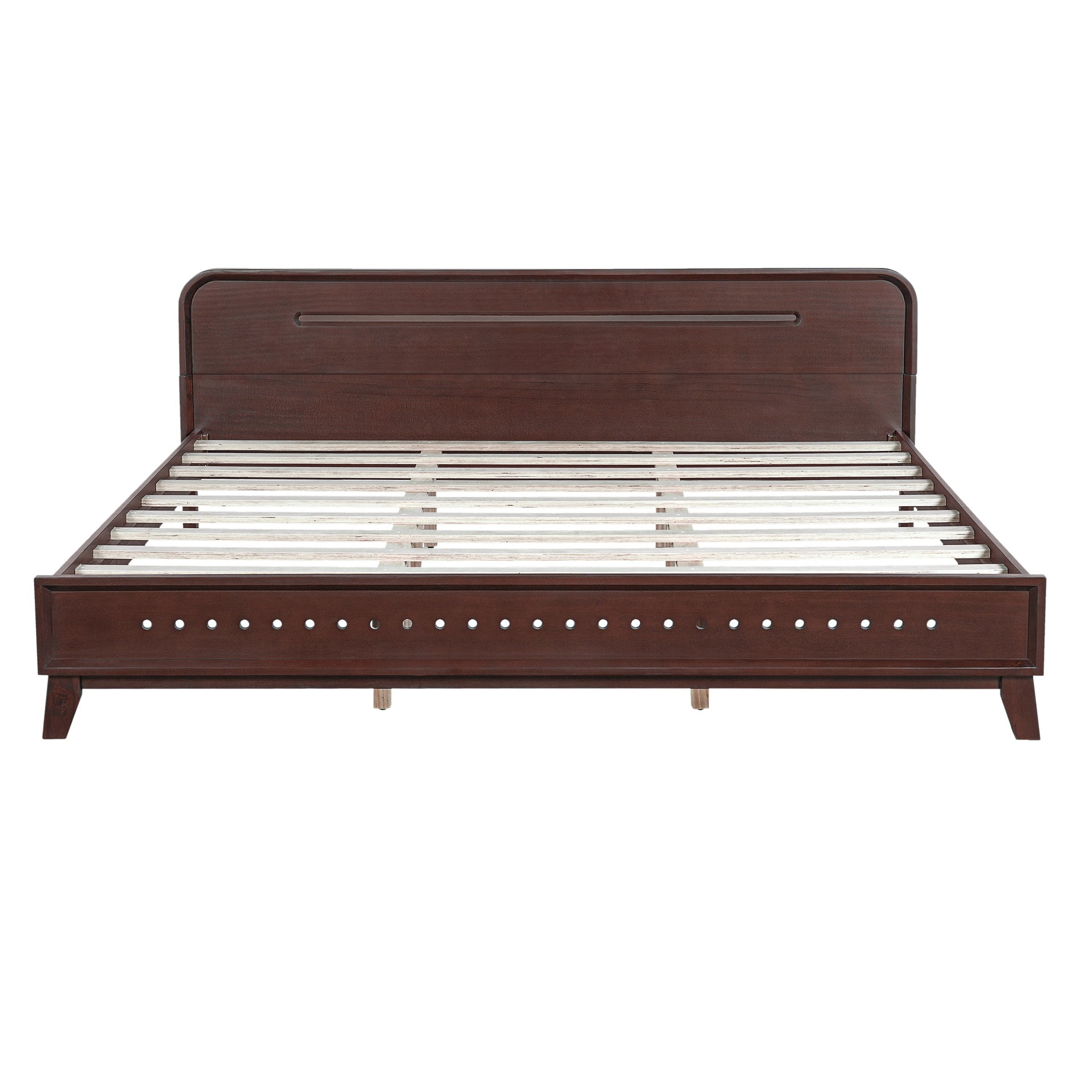 PINE SOLID WOOD KING SIZE BED, SOLID AND STABLE, NO BOX SPRING NEEDED, DARK WALNUT COLOR