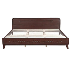 PINE SOLID WOOD KING SIZE BED, SOLID AND STABLE, NO BOX SPRING NEEDED, DARK WALNUT COLOR