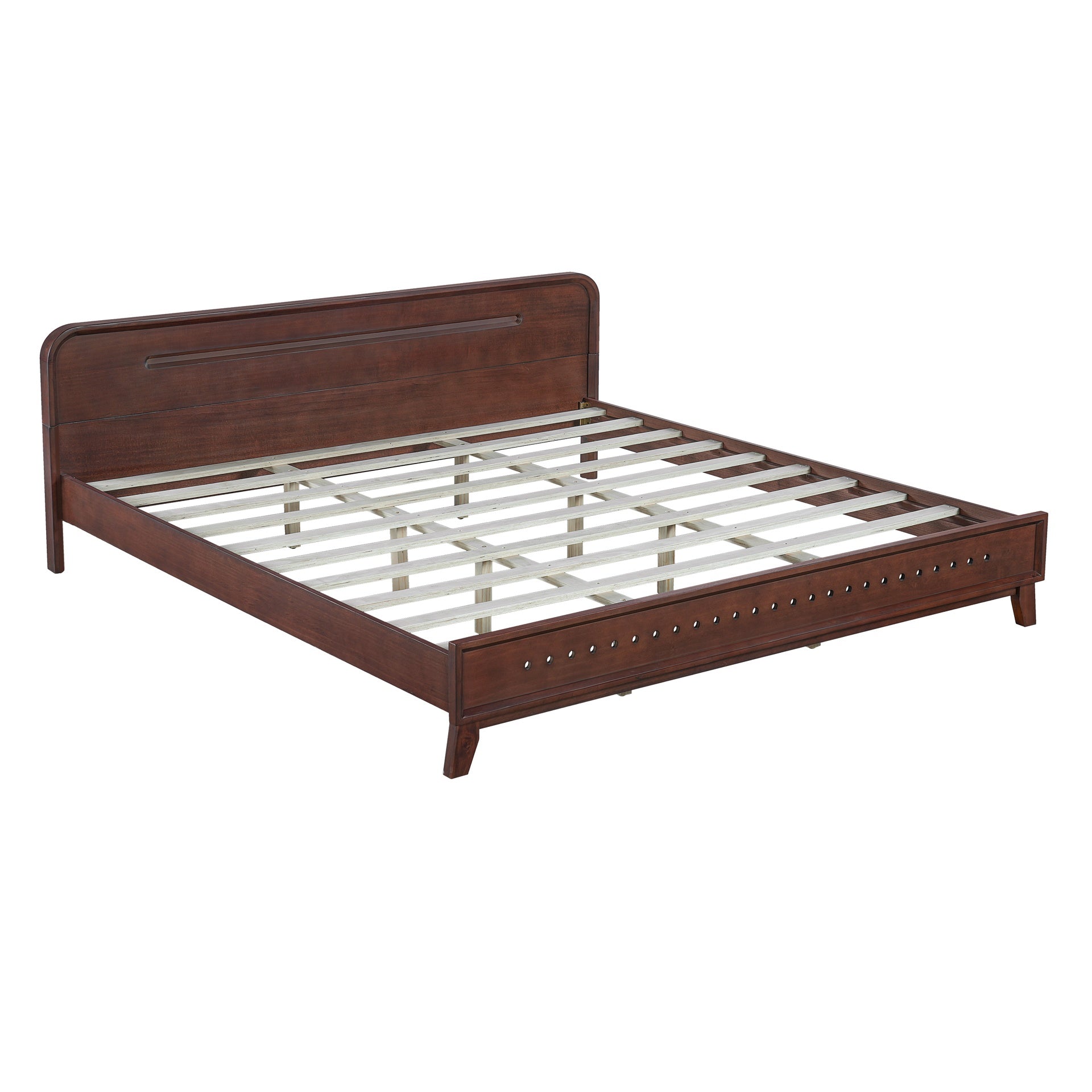 PINE SOLID WOOD KING SIZE BED, SOLID AND STABLE, NO BOX SPRING NEEDED, DARK WALNUT COLOR