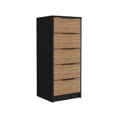5 Drawers Dresser Maryland, Metal Handle, Black Wengue / Pine Finish