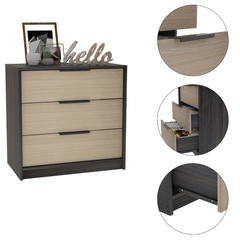 3 Drawers Dresser Maryland, Superior Top, Black Wengue / Pine Finish