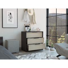 3 Drawers Dresser Maryland, Superior Top, Black Wengue / Pine Finish
