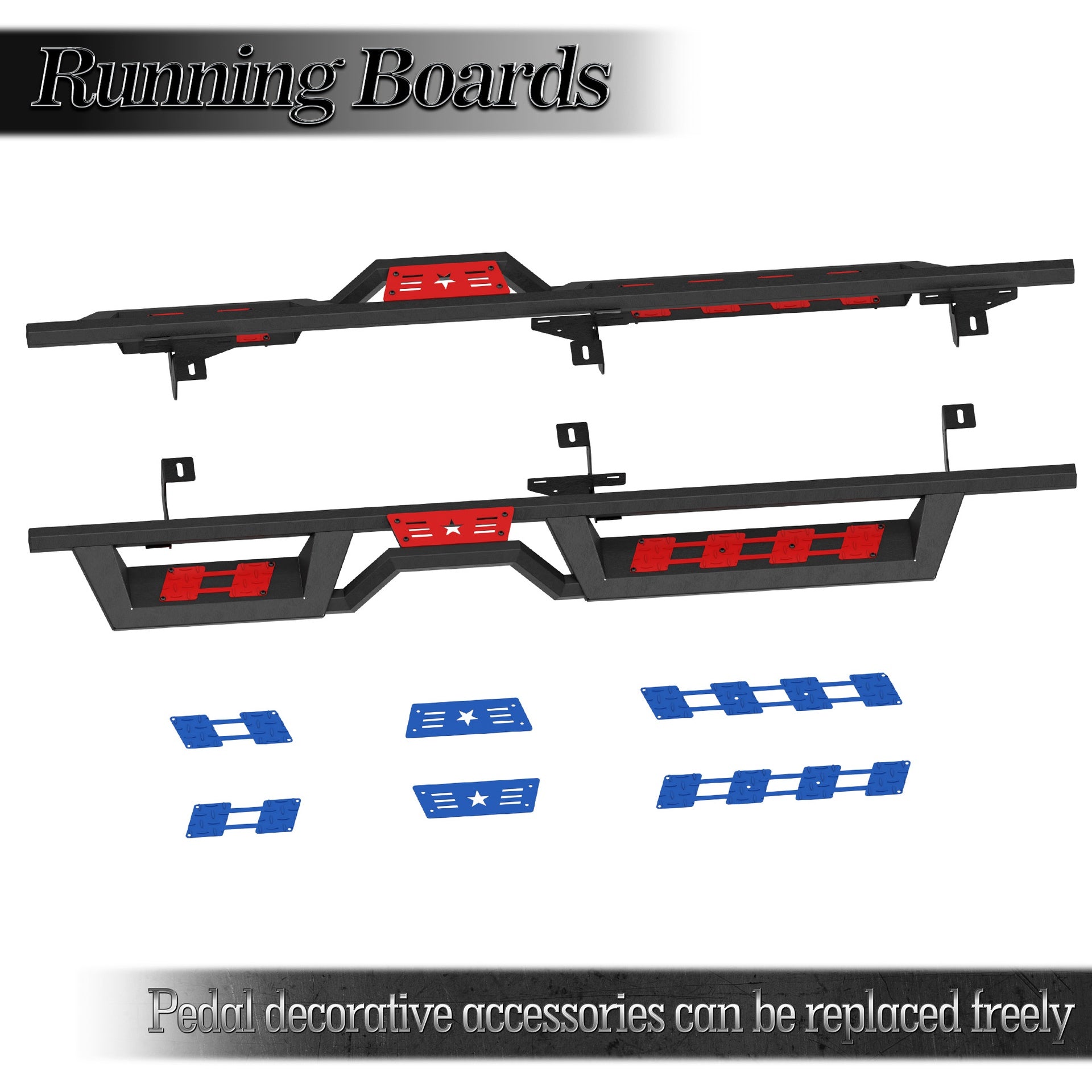 Two-Color Running Boards For 07-18 Jeep Wrangler JK Unlimited 4 Door,Side Steps