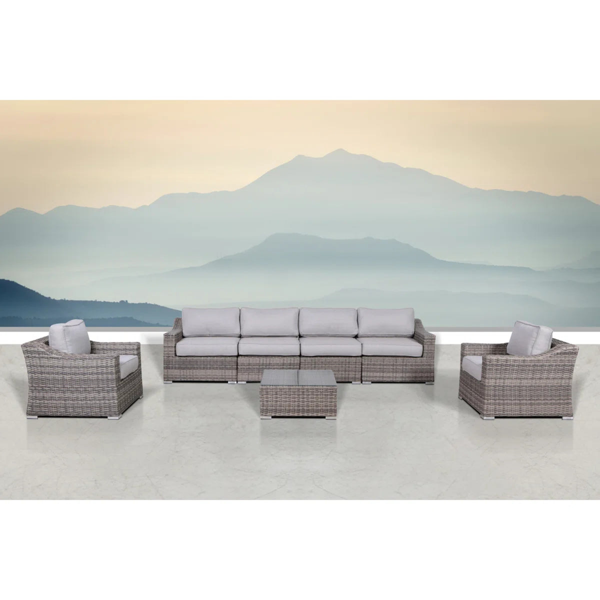 LSI Fully Assembled Outdoor Wicker Seating Group for 6 with Cushions