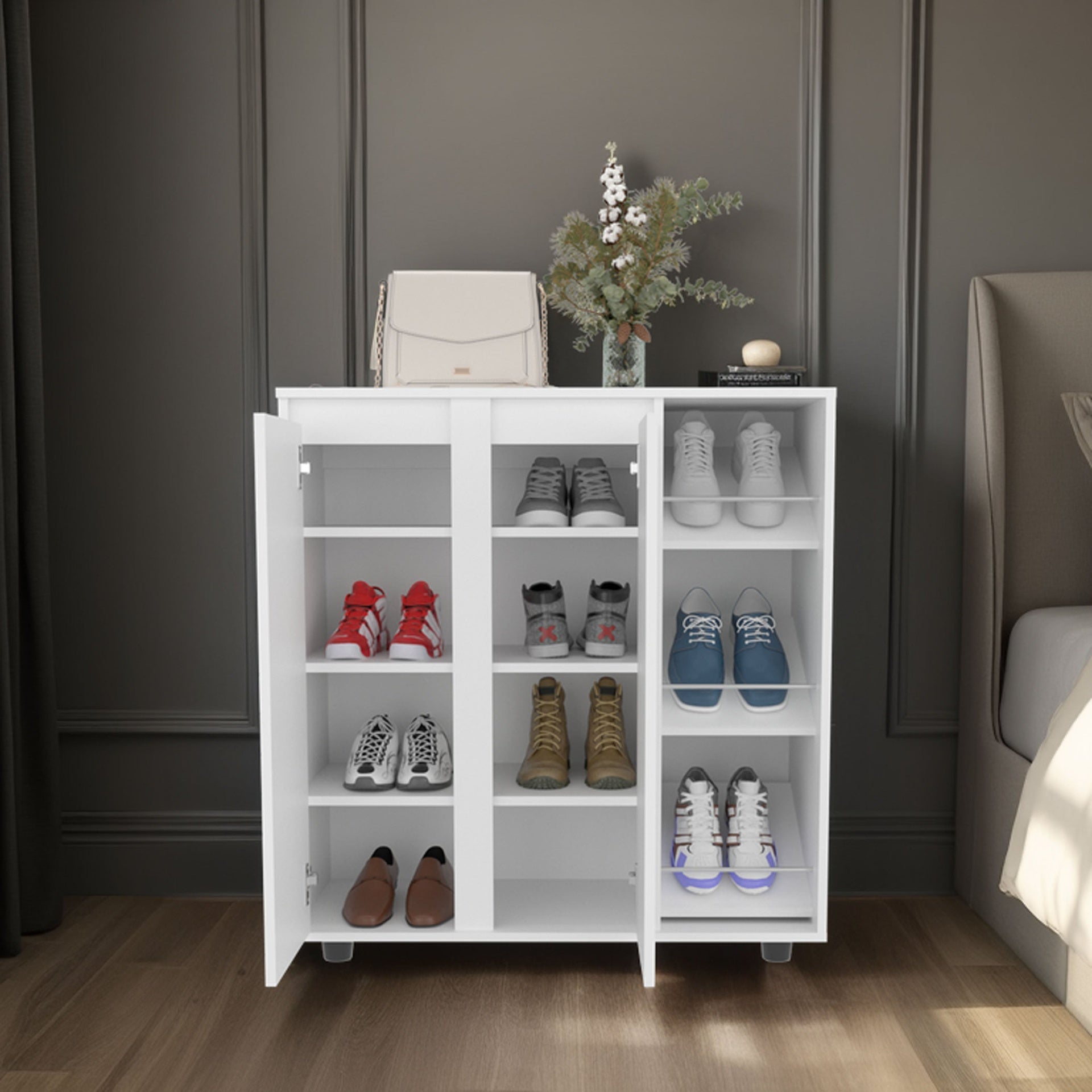 White 2-Door Shoe Storage Cabinet with 8 Enclosed Shelf