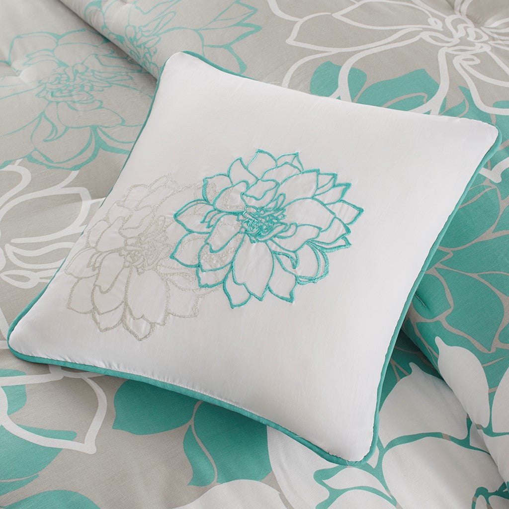 Printed Cotton Sateen Comforter Set Aqua Cal King
