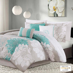 Printed Cotton Sateen Comforter Set Aqua Cal King