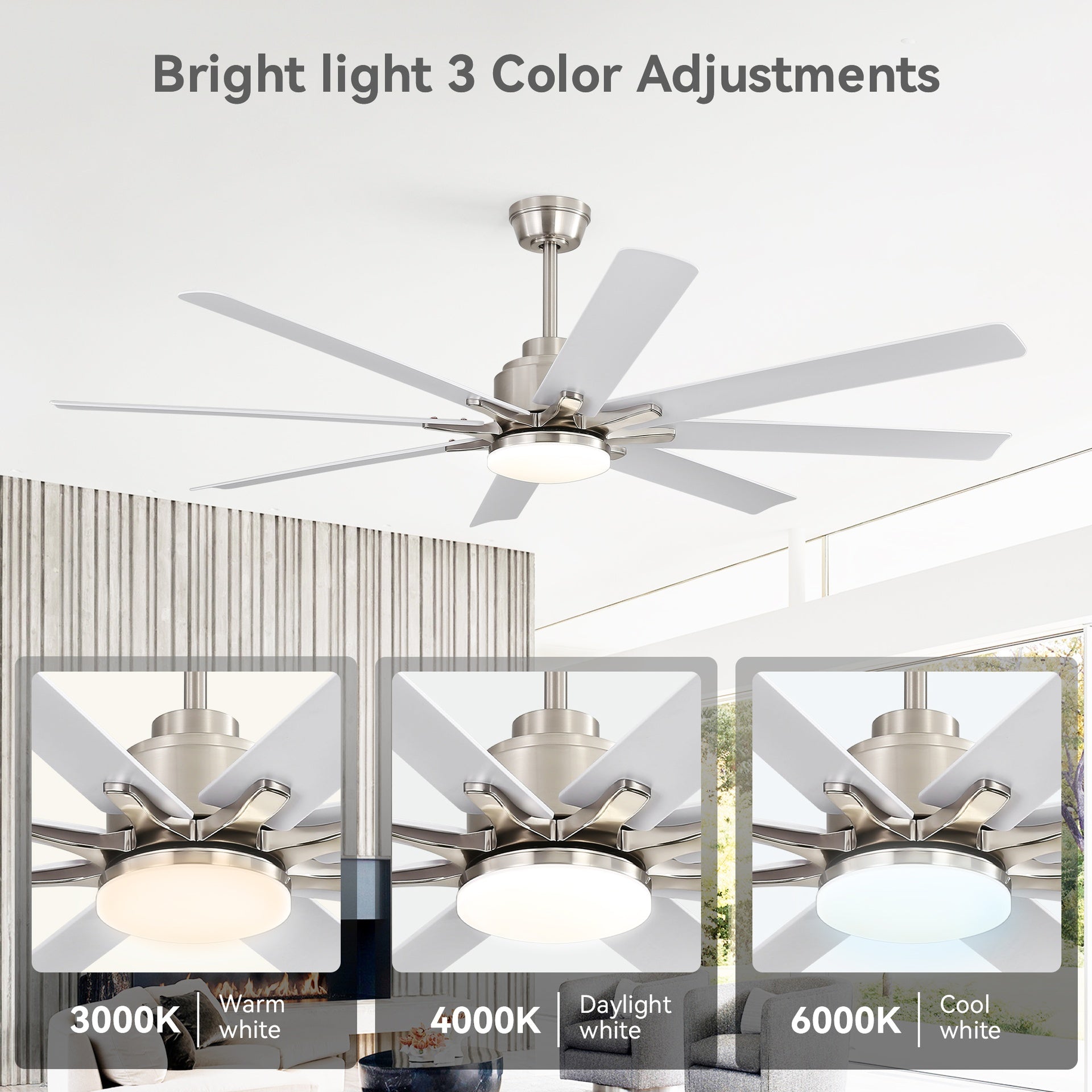 52-Inch Smart Ceiling Fan With Lights,6 Wind Speed,With 8 White ABS Blades,Voice Remote,Fan For Bedroom,Living Room,Patio,Kitchen