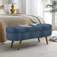 Ottoman Oval Storage Bench,Rubber Wood Legs, Gray (43.5"x16"x16")Dark Blue