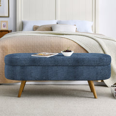 Ottoman Oval Storage Bench,Rubber Wood Legs, Gray (43.5"x16"x16")Dark Blue