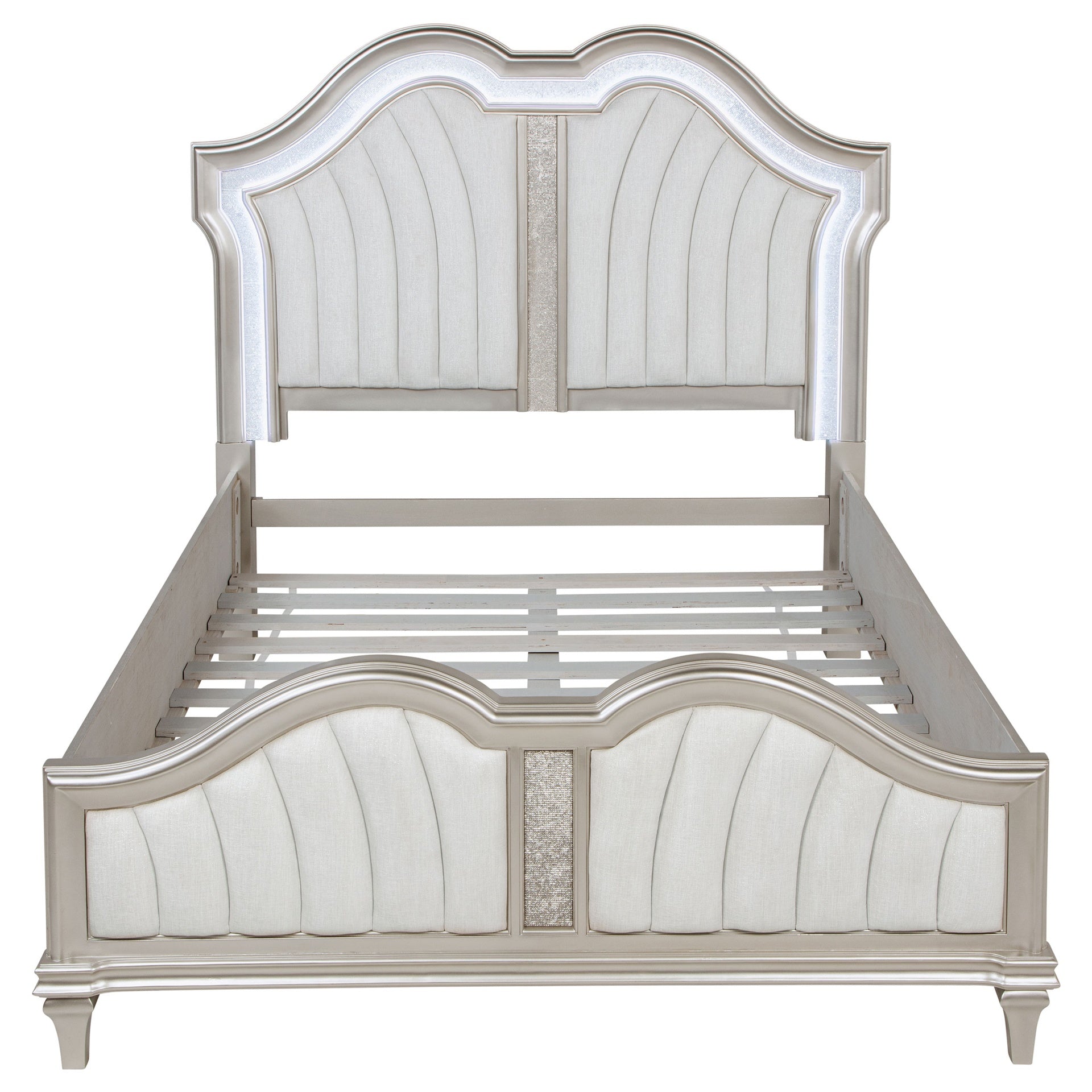 Katerina Ivory and Silver Oak Queen Platform Bed with LED Light