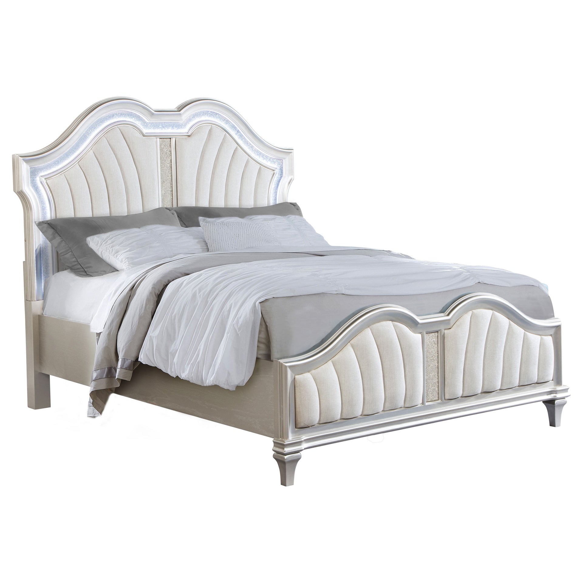 Katerina Ivory and Silver Oak Queen Platform Bed with LED Light
