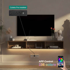 Floating TV Stand Wall Mounted with 16 Color LEDs,67" Modern TV Stand, Floating TV Cabinet Entertainment Center for 55 60 65 Inch TV