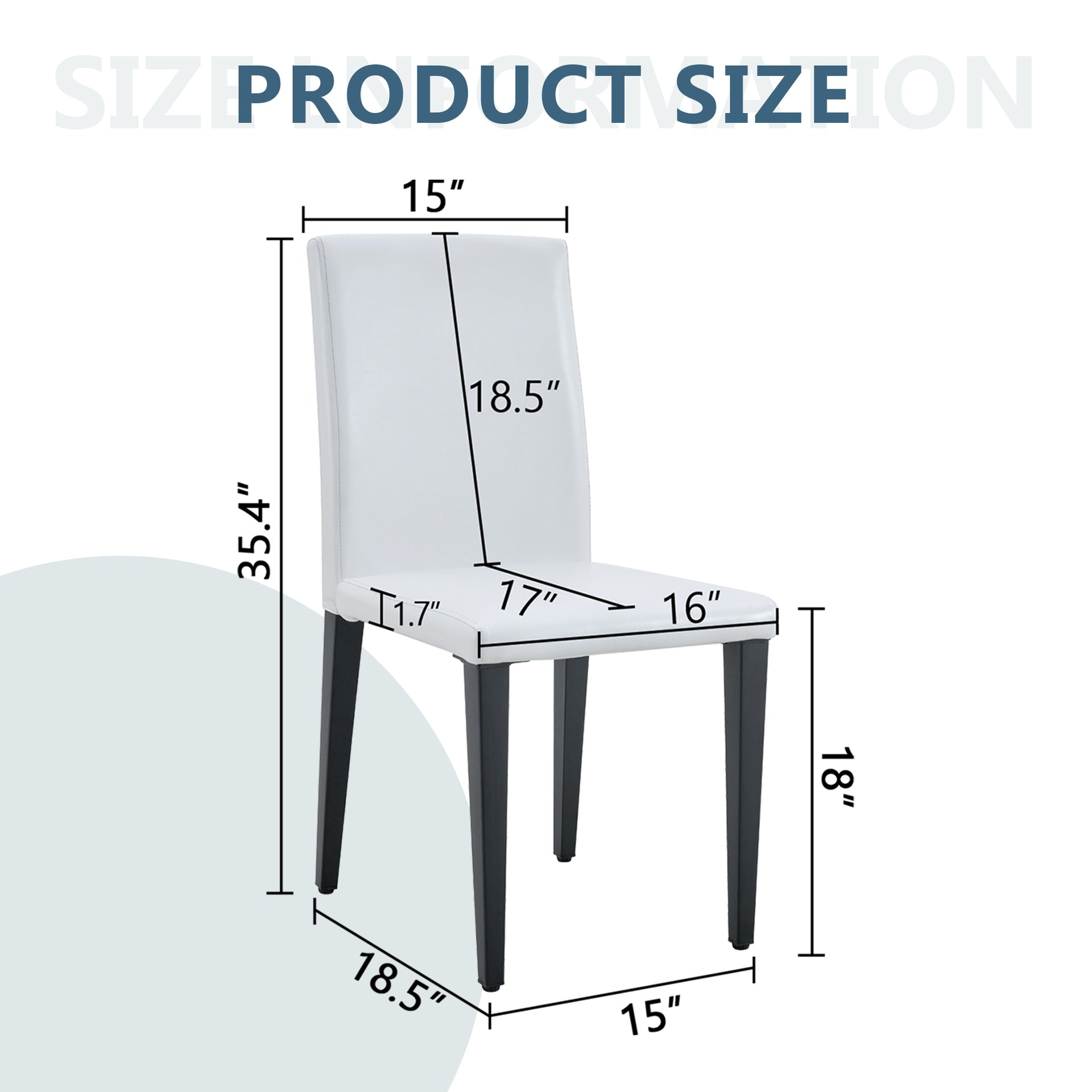 Set of 2 White PU Dining Chairs: 35.4" High, 18.5" Ergonomic Backrest, 17"×16" Sponge Seat, Perfect for Dining Room, Home Office & Living Space, Stylish & Comfortable.Black Metal Leg.